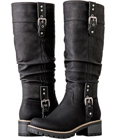 Women's Chunky Low Heels Boots Knee High Boots For Women 19yy15 Black $34.65 Boots