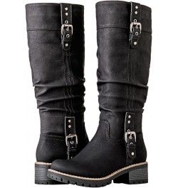 Women's Chunky Low Heels Boots Knee High Boots For Women 19yy15 Black $34.65 Boots