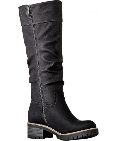 Women's Chunky Low Heels Boots Knee High Boots For Women 19yy15 Black $34.65 Boots