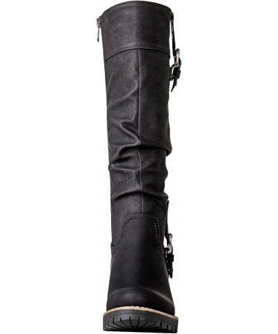 Women's Chunky Low Heels Boots Knee High Boots For Women 19yy15 Black $34.65 Boots