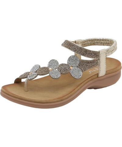 Womens Rhinestone Spring Flat Sandals 2024 Comfy Beach Boho Cutes Summer Falt Trendy Plus Size Western Work Office Gold $23.9...