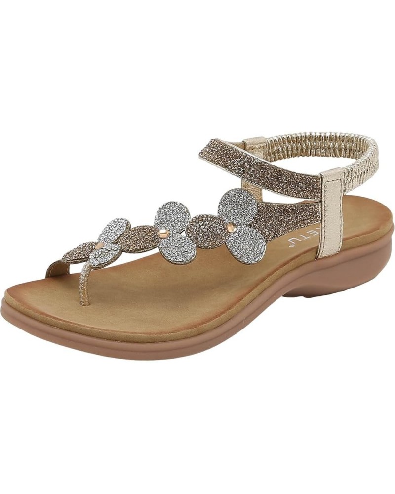 Womens Rhinestone Spring Flat Sandals 2024 Comfy Beach Boho Cutes Summer Falt Trendy Plus Size Western Work Office Gold $23.9...