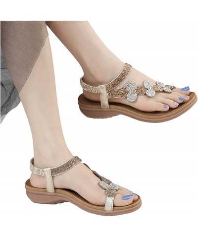 Womens Rhinestone Spring Flat Sandals 2024 Comfy Beach Boho Cutes Summer Falt Trendy Plus Size Western Work Office Gold $23.9...