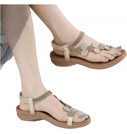 Womens Rhinestone Spring Flat Sandals 2024 Comfy Beach Boho Cutes Summer Falt Trendy Plus Size Western Work Office Gold $23.9...