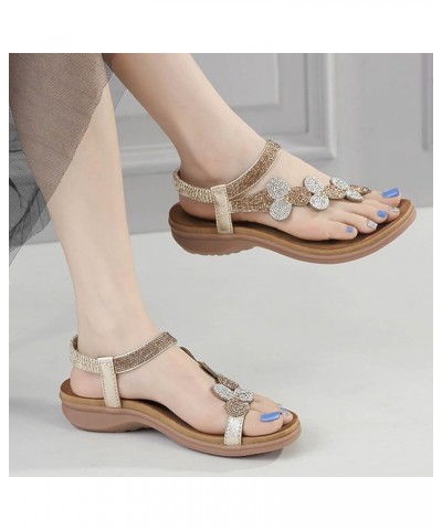 Womens Rhinestone Spring Flat Sandals 2024 Comfy Beach Boho Cutes Summer Falt Trendy Plus Size Western Work Office Gold $23.9...