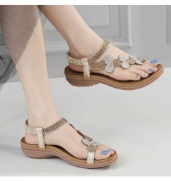 Womens Rhinestone Spring Flat Sandals 2024 Comfy Beach Boho Cutes Summer Falt Trendy Plus Size Western Work Office Gold $23.9...