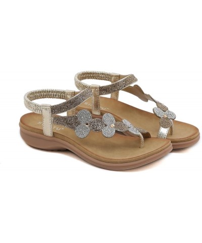 Womens Rhinestone Spring Flat Sandals 2024 Comfy Beach Boho Cutes Summer Falt Trendy Plus Size Western Work Office Gold $23.9...