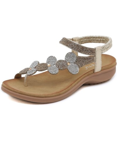 Womens Rhinestone Spring Flat Sandals 2024 Comfy Beach Boho Cutes Summer Falt Trendy Plus Size Western Work Office Gold $23.9...