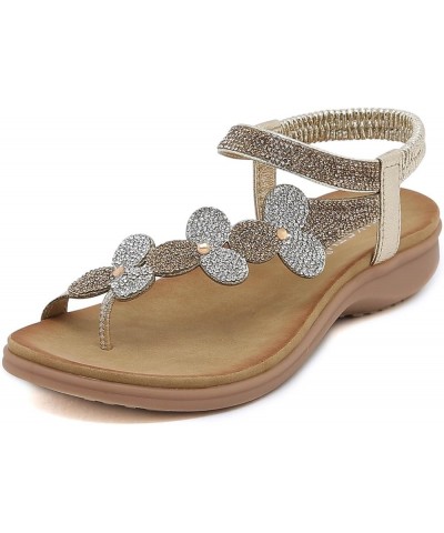 Womens Rhinestone Spring Flat Sandals 2024 Comfy Beach Boho Cutes Summer Falt Trendy Plus Size Western Work Office Gold $23.9...