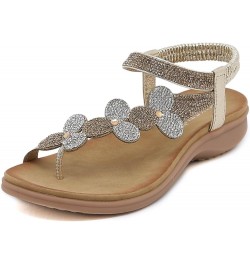 Womens Rhinestone Spring Flat Sandals 2024 Comfy Beach Boho Cutes Summer Falt Trendy Plus Size Western Work Office Gold $23.9...