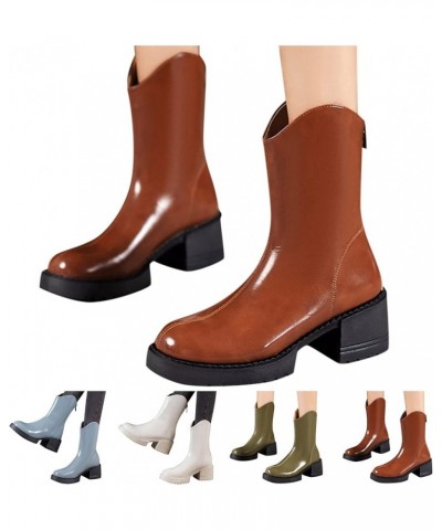 Fashion Autumn And Winter Women Ankle Boots Flat Bottom Thick Heel Non Slip Solid Round Women Booties Heel And Boots Brown $3...