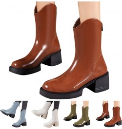 Fashion Autumn And Winter Women Ankle Boots Flat Bottom Thick Heel Non Slip Solid Round Women Booties Heel And Boots Brown $3...