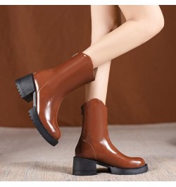 Fashion Autumn And Winter Women Ankle Boots Flat Bottom Thick Heel Non Slip Solid Round Women Booties Heel And Boots Brown $3...