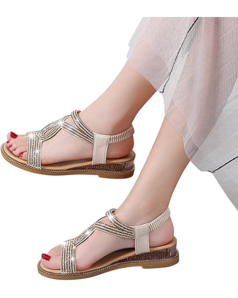 Summer Sandals for Women Wedges Rhinestones Back Zipper Comfortable Low Heels Sandals Casual Open Toe Strappy Sandals Leather...