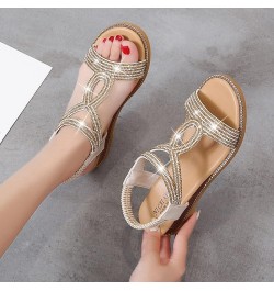 Summer Sandals for Women Wedges Rhinestones Back Zipper Comfortable Low Heels Sandals Casual Open Toe Strappy Sandals Leather...