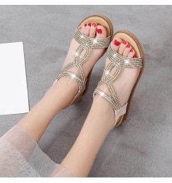 Summer Sandals for Women Wedges Rhinestones Back Zipper Comfortable Low Heels Sandals Casual Open Toe Strappy Sandals Leather...