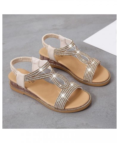 Summer Sandals for Women Wedges Rhinestones Back Zipper Comfortable Low Heels Sandals Casual Open Toe Strappy Sandals Leather...