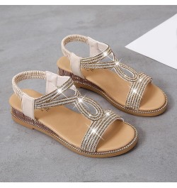 Summer Sandals for Women Wedges Rhinestones Back Zipper Comfortable Low Heels Sandals Casual Open Toe Strappy Sandals Leather...