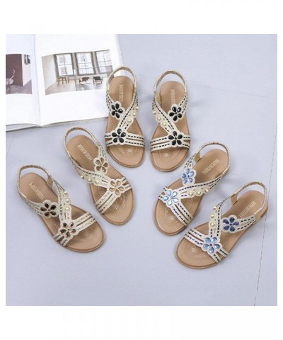 Slip on Sandals for Women, Women's Glitter Flat Low Wedge Sandal Flower Rhinestone Jeweled Boho Sandal Summer Casual Beach Op...