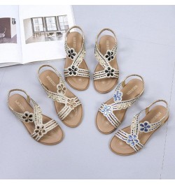 Slip on Sandals for Women, Women's Glitter Flat Low Wedge Sandal Flower Rhinestone Jeweled Boho Sandal Summer Casual Beach Op...