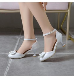 Women's Kitten Heels High Heels with Bow Round Cap Toe Ankle Strap Low Heel Pump Sandals Dress Wedding Party Shoes White 35 $...