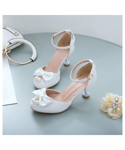 Women's Kitten Heels High Heels with Bow Round Cap Toe Ankle Strap Low Heel Pump Sandals Dress Wedding Party Shoes White 35 $...