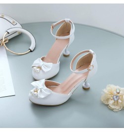 Women's Kitten Heels High Heels with Bow Round Cap Toe Ankle Strap Low Heel Pump Sandals Dress Wedding Party Shoes White 35 $...