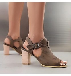 2023 Foreign Trade Large Fish Mouth Sandals Women's Fast Selling High Heel Buckle Roman Sandals Cat Sandals (Brown, 8.5) 7.5 ...