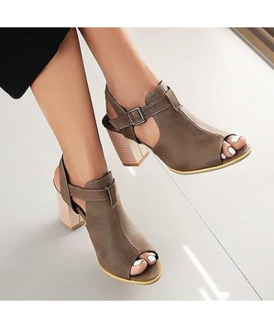 2023 Foreign Trade Large Fish Mouth Sandals Women's Fast Selling High Heel Buckle Roman Sandals Cat Sandals (Brown, 8.5) 7.5 ...