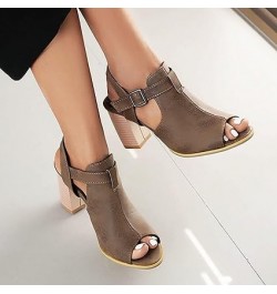 2023 Foreign Trade Large Fish Mouth Sandals Women's Fast Selling High Heel Buckle Roman Sandals Cat Sandals (Brown, 8.5) 7.5 ...