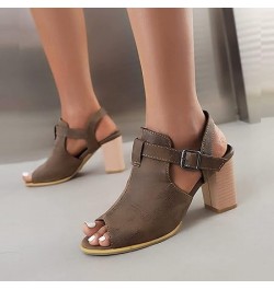 2023 Foreign Trade Large Fish Mouth Sandals Women's Fast Selling High Heel Buckle Roman Sandals Cat Sandals (Brown, 8.5) 7.5 ...