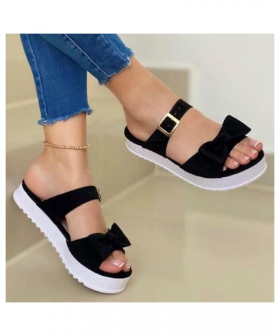 Sandals Women Dressy Summer,Women's Casual Bow Strappy Open Toe Platform Sandals Shoes 2023 Travel Beach Slippers Black $12.3...