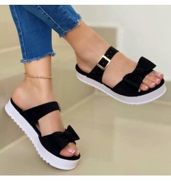 Sandals Women Dressy Summer,Women's Casual Bow Strappy Open Toe Platform Sandals Shoes 2023 Travel Beach Slippers Black $12.3...