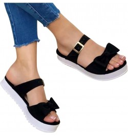 Sandals Women Dressy Summer,Women's Casual Bow Strappy Open Toe Platform Sandals Shoes 2023 Travel Beach Slippers Black $12.3...