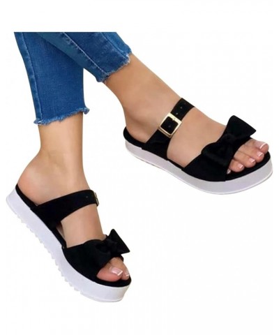 Sandals Women Dressy Summer,Women's Casual Bow Strappy Open Toe Platform Sandals Shoes 2023 Travel Beach Slippers Black $12.3...