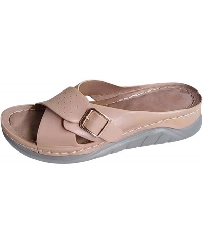 Womens Leather 2024 Flat Sandals Spring Solid Beach Falt Trendy Summer Buckle Criss Cross Wedding Slip On Fashion Y2K Pink $1...