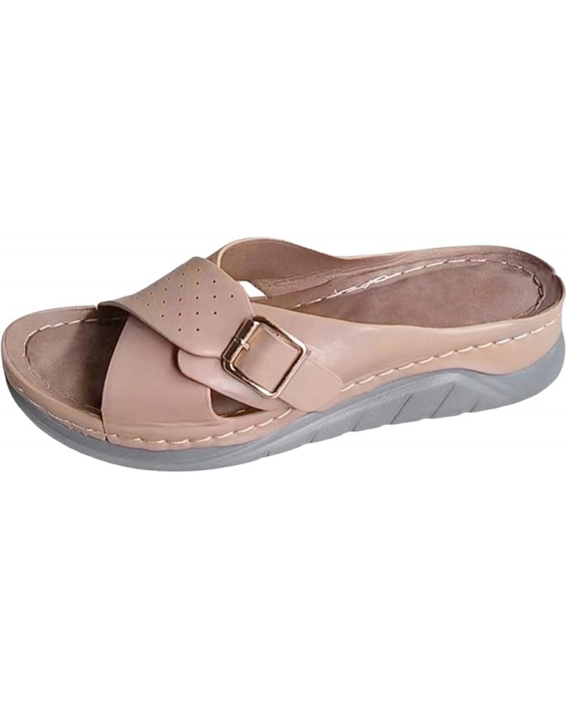 Womens Leather 2024 Flat Sandals Spring Solid Beach Falt Trendy Summer Buckle Criss Cross Wedding Slip On Fashion Y2K Pink $1...