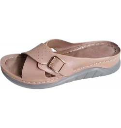 Womens Leather 2024 Flat Sandals Spring Solid Beach Falt Trendy Summer Buckle Criss Cross Wedding Slip On Fashion Y2K Pink $1...