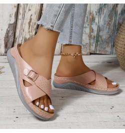 Womens Leather 2024 Flat Sandals Spring Solid Beach Falt Trendy Summer Buckle Criss Cross Wedding Slip On Fashion Y2K Pink $1...