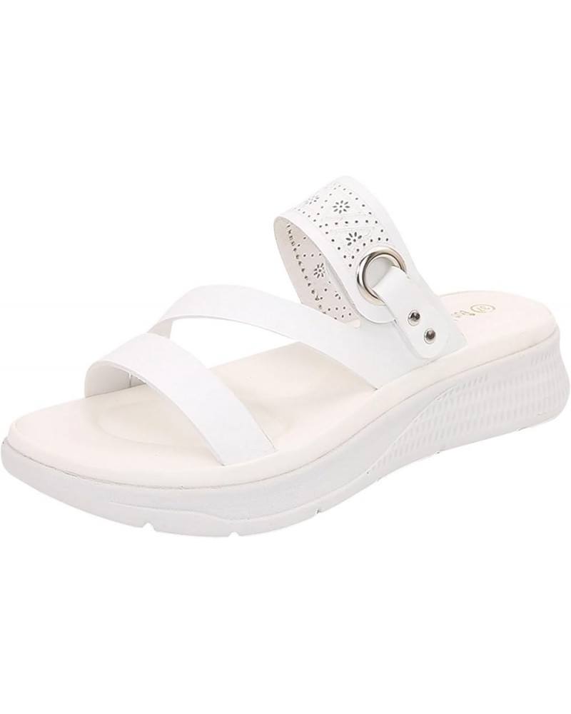 Womens Flat Sandals Sandals with Strappy for Women Summer Wedding Womens Sandals T-Strap Buckle Platform Sandals Women White ...