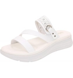 Womens Flat Sandals Sandals with Strappy for Women Summer Wedding Womens Sandals T-Strap Buckle Platform Sandals Women White ...