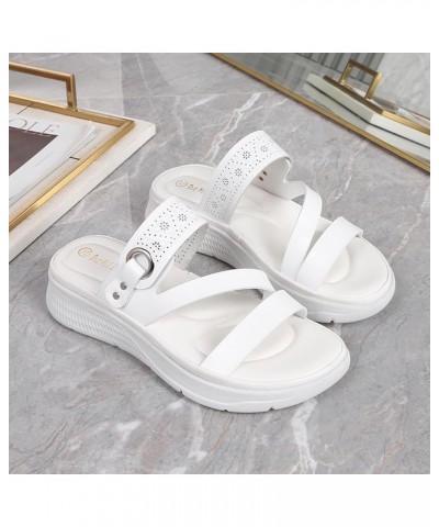 Womens Flat Sandals Sandals with Strappy for Women Summer Wedding Womens Sandals T-Strap Buckle Platform Sandals Women White ...