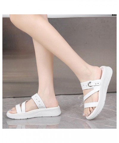 Womens Flat Sandals Sandals with Strappy for Women Summer Wedding Womens Sandals T-Strap Buckle Platform Sandals Women White ...