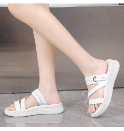 Womens Flat Sandals Sandals with Strappy for Women Summer Wedding Womens Sandals T-Strap Buckle Platform Sandals Women White ...