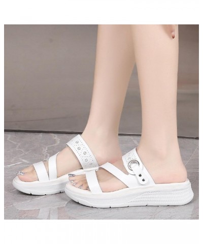 Womens Flat Sandals Sandals with Strappy for Women Summer Wedding Womens Sandals T-Strap Buckle Platform Sandals Women White ...