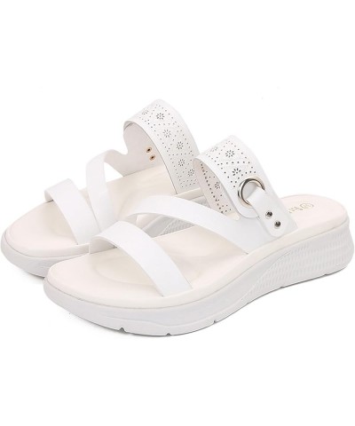 Womens Flat Sandals Sandals with Strappy for Women Summer Wedding Womens Sandals T-Strap Buckle Platform Sandals Women White ...