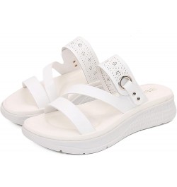 Womens Flat Sandals Sandals with Strappy for Women Summer Wedding Womens Sandals T-Strap Buckle Platform Sandals Women White ...