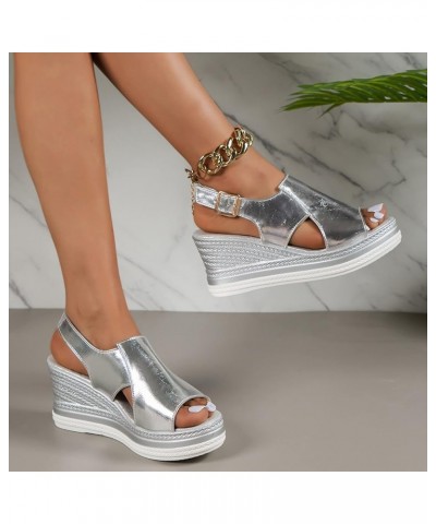 Mini Platform Size 11W Wedges For Women Platform Women Shoes Dress Women Sandals Dressy Black Heeled Sandals B-silver $19.41 ...