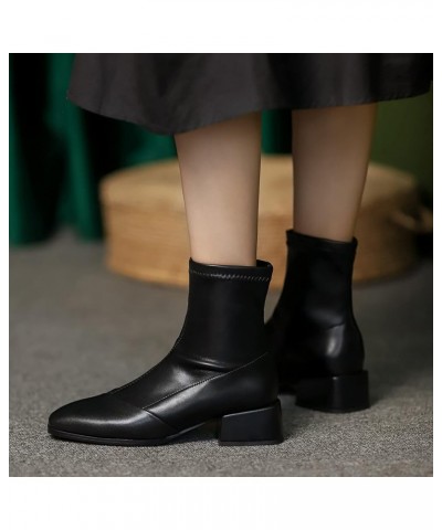 Women Block Mid Heel Fashion Chelsea Boots Black $30.84 Boots