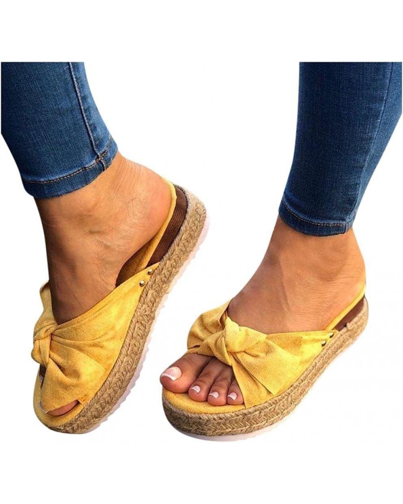 Summer Sandals for Women 2022 Bowknot Platform Sandals Comfortable Shoes Travel Summer Beach Shoes Sandals Yellow $10.36 Sandals